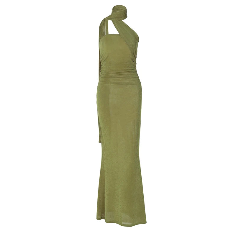 Halter Strapless Sexy Maxi Dress For Women Fashion Green Off-shoulder Backless Sleeveless Bodycon Elegant Long Dress