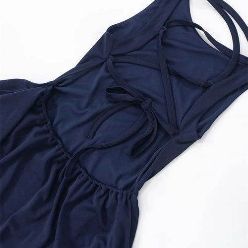 Load image into Gallery viewer, Backless Lace-up Sexy Mini Dress Women Robe Fashion O Neck Sleeveless High Waist A-line Club Party Dress Elegant
