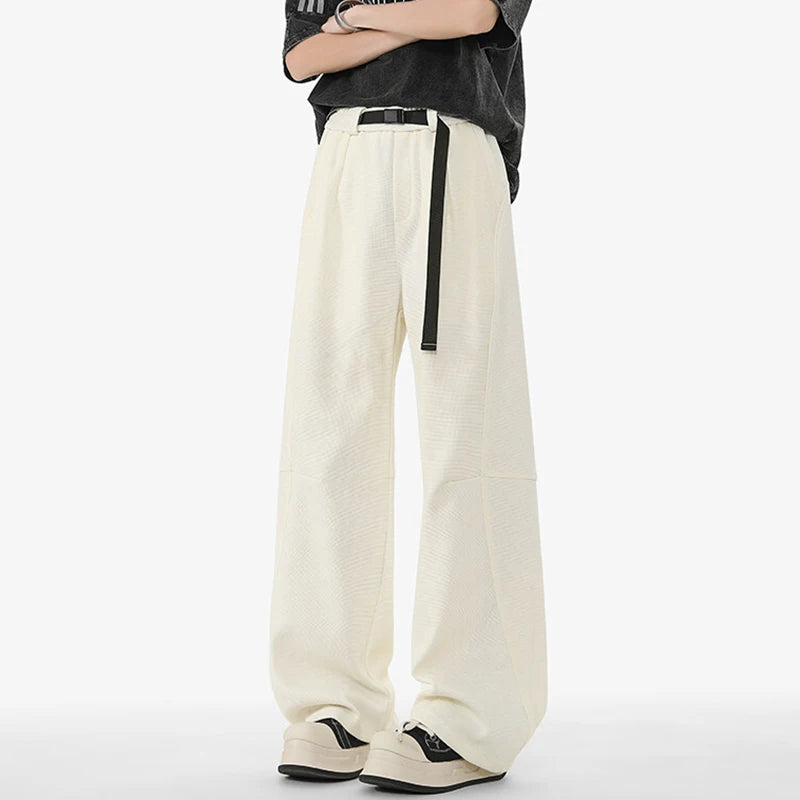 Men's Casual Pants New Summer Fashion Trend Elastic Waist Belt Splicing Full Length Male Trousers Spring 2025 9W1390