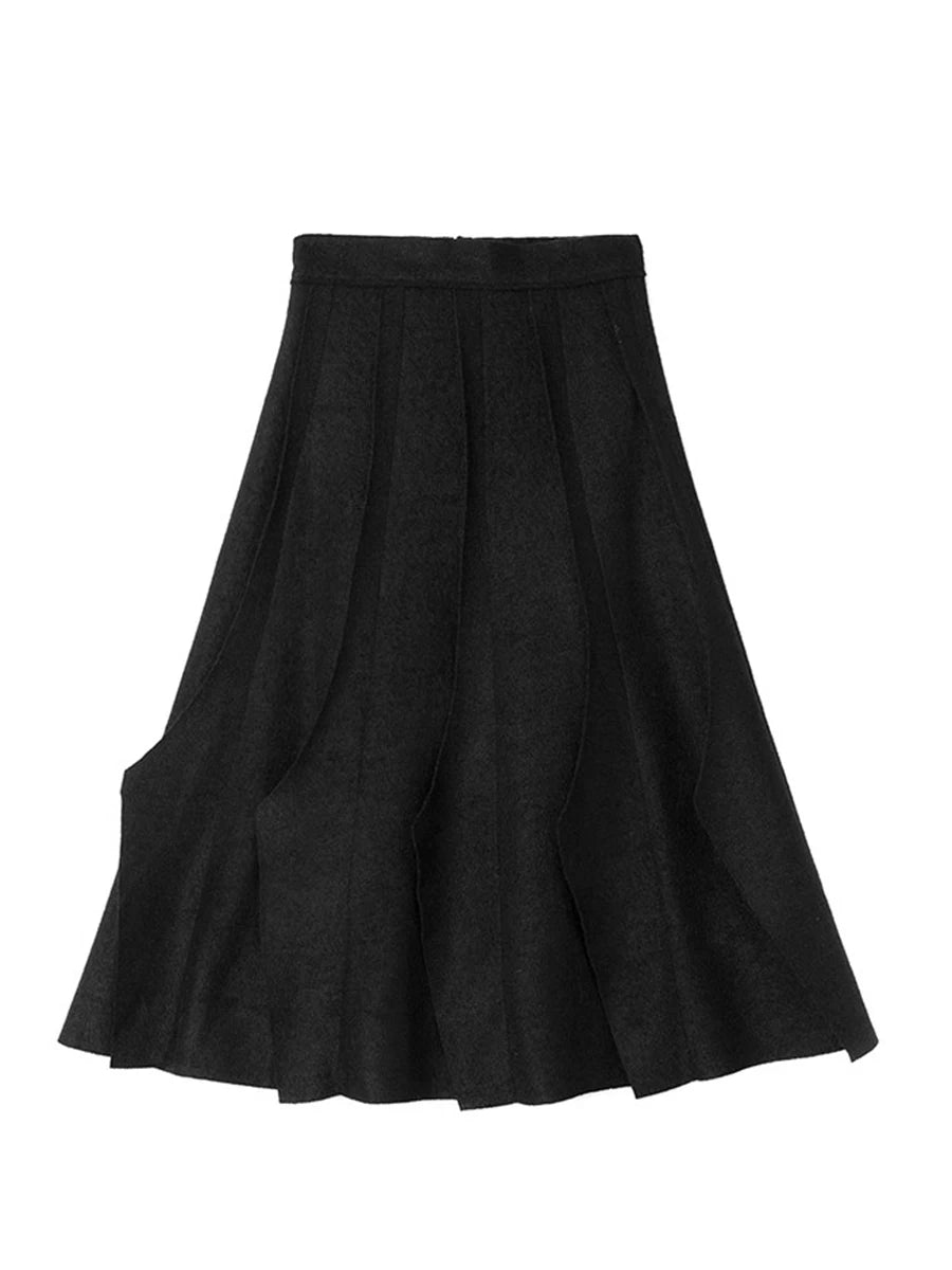 Solid Patchwork Ruffles Casual Skirt For Women High Waist Spliced Zipper Temperament Fashion Skirt Female Autumn