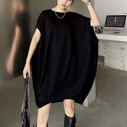 Load image into Gallery viewer, Women Black White Brief Big Size Casual Mini Dress New Round Neck Short Sleeve Fashion Tide Spring Summer 2025 1DH5840
