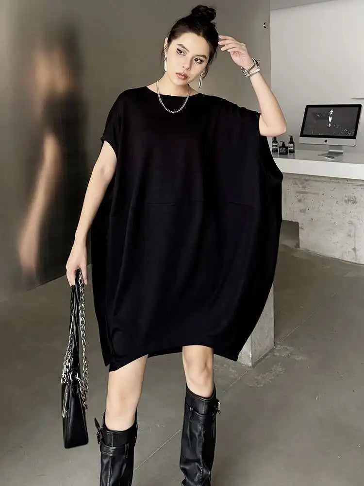 Women Black White Brief Big Size Casual Mini Dress New Round Neck Short Sleeve Fashion Tide Spring Summer 2025 1DH5840