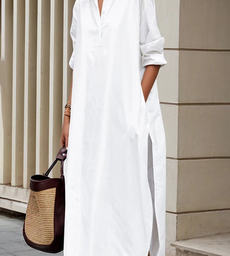 Fall Spring Women's Shirt Robe Dress 2024 Solid Color Lapel Loose Casual Maxi Dresses for Women Office Daily Simple