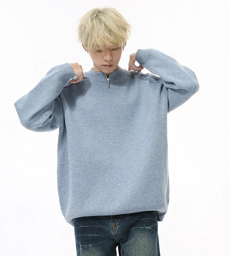 Simple Men's Knitting Tops Small Turtleneck Zipper Design Pullovers Solid Color Korean Style Casual Male Sweater New 9C8887