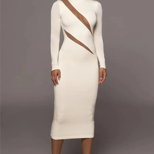 Load image into Gallery viewer, Elegant Long Sleeve Bodycon Sexy Maxi Dress For Women Autumn Winter Fashion Half High Collar Club Party Sexy Long Dress
