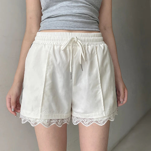 Load image into Gallery viewer, Casual Stripe Lace Spliced White Women Shorts Drawstring Elastic Waist Korean Style Homewear Summer Short Pants Hot
