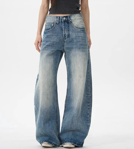 Men's Denim Pants New Personalized American Washed Bamboo Pattern Curved Knife Trendy Jeans Loose Wide Leg Menwear 9W1696