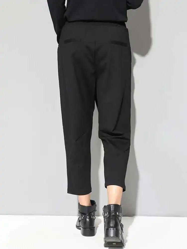 High Elastic Waist Black Asymmetric Casual Pants New Loose Fit Trousers Women Fashion Tide Spring Autumn 2025 1DF4648