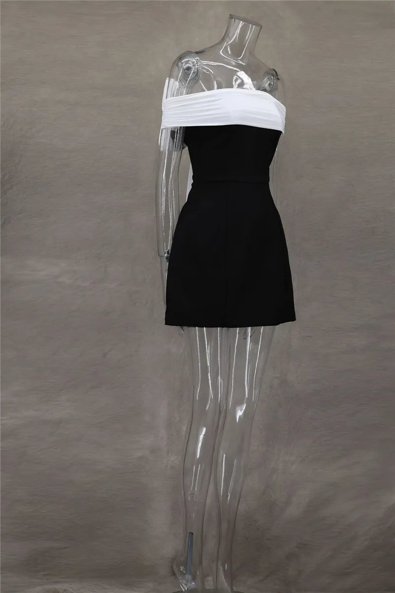 Bow Backless Sexy Mini Dress For Women Robe Elegant Off-shoulder Strapless Sleeveless A-line Club Sexy Dress Vestido