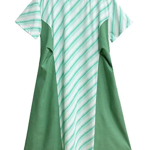 Load image into Gallery viewer, Women Purple Striped Color-block Big Size Dress New Round Neck Short Sleeve Fashion Tide Spring Summer 2025 1DH5420
