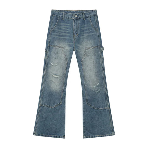 Load image into Gallery viewer, Korean Style Men's Denim Trousers Solid Color Menswear Patchwork Worn-out Mill White Straight Wide Leg Male Jeans 9W1264
