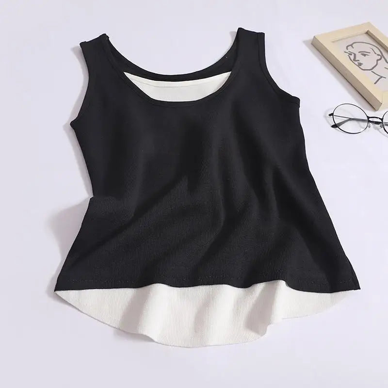 Summer Women Patchwork Backless Sleeveless Knit Vest Korean Sexy Club Asymmetrical Tank Tops Vintage Fashion Versatile Clothes