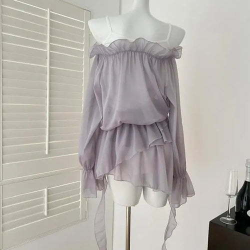 Load image into Gallery viewer, Spring Purple Sexy High Waist Festival Ruffle Edge Party Short Dress Women Elegant Backless Asymmetric Pleated Mini Dresses 2025
