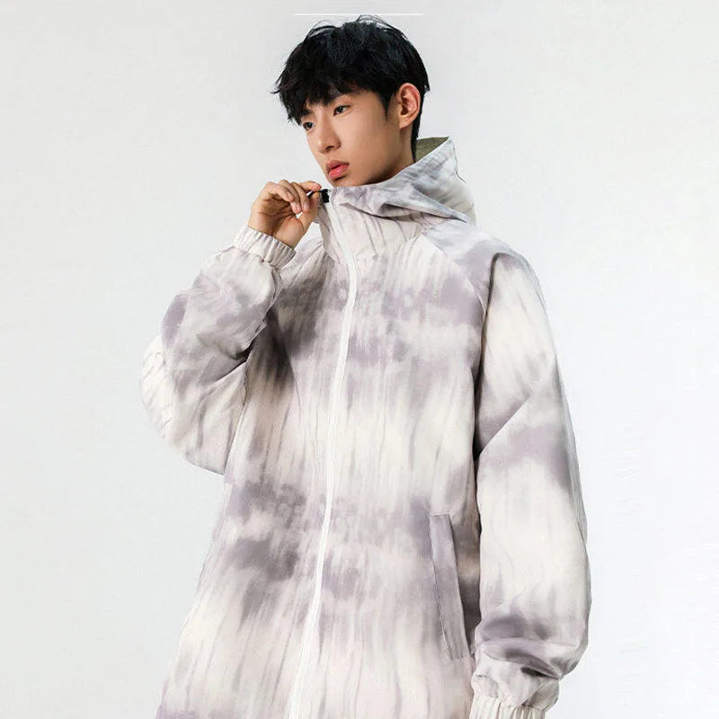 American Style Male Jackets Spring New Hooded Drawstring Reversible Jacket Solid Color Men's Coats Streetwear Spring 9W1240