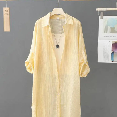 Load image into Gallery viewer, Casual Women's Shirt Loose Long Sleeve Top Summer Thin Jacket Coat Medium Long Blouses Female Clothing Fashion Solid Color
