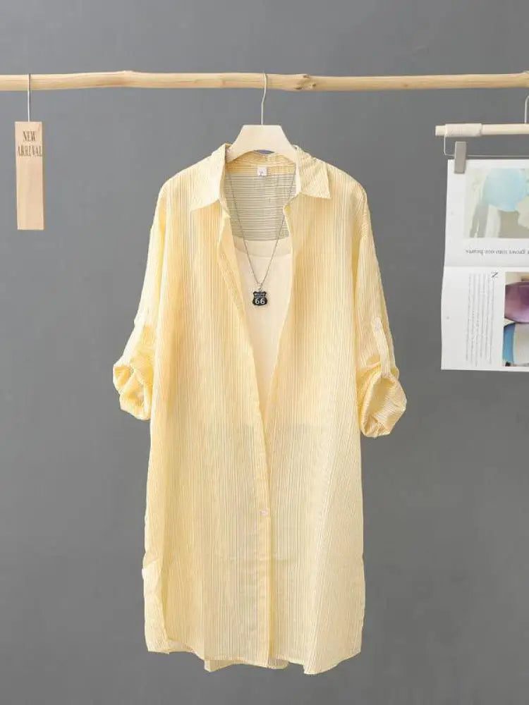 Casual Women's Shirt Loose Long Sleeve Top Summer Thin Jacket Coat Medium Long Blouses Female Clothing Fashion Solid Color