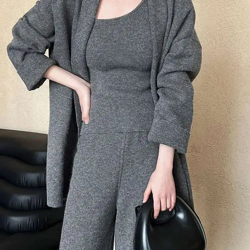 Load image into Gallery viewer, Big Size Sweater Wide Leg Pants Three Piece Suit New V-Neck Long Sleeve Women Fashion Tide Spring Autumn 2025 1DH8658
