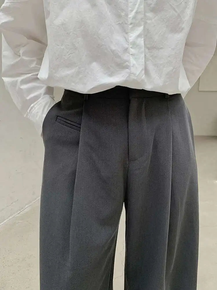 High Waist Gray Brief Pleated Long Wide Leg Elegant Pants New Trousers Women Fashion Tide Spring Autumn 2025 1DH8360