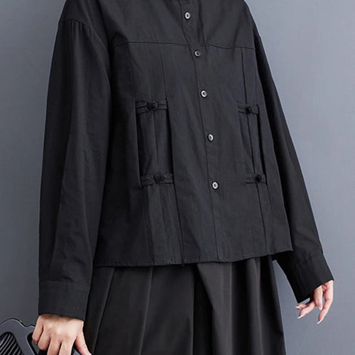 Load image into Gallery viewer, Women Black Vintage Buckle Big Size Elegant Blouse New Lapel Long Sleeve Shirt Fashion Tide Spring Autumn 2025 1DH6749
