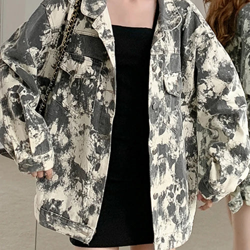 Load image into Gallery viewer, Autumn Tie Dyed Denim Jacket Women Fashion Korean New Fashion Loose Lapel Short Coat Woman High Street Top Female S-XL
