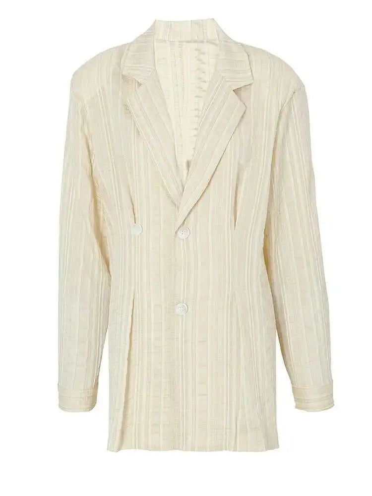 Women Black Pleated Big Size Thin Blazer New Lapel Long Sleeve Loose Fit Jacket Fashion Tide Spring Autumn 2025 1DF3148