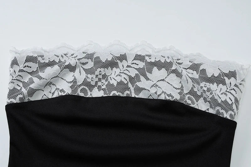 Lace Strapless Sexy Mini Dress For Women Robe Patchwork Off-shoulder Sleeveless Backless High Waist Bodycon Club Dress