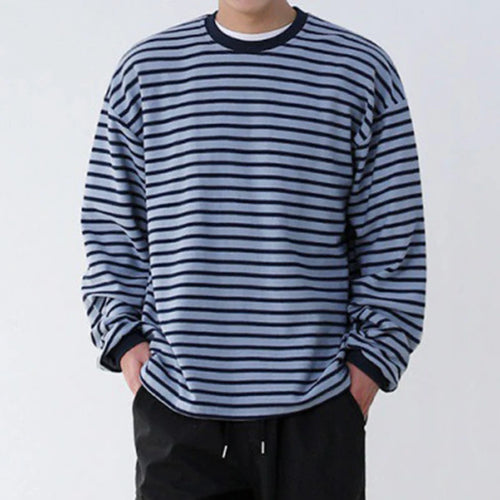 Load image into Gallery viewer, Men&#39;s Tees Striped Long Sleeved T-shirt Male Autumn New Round Neck Menwear Korean Version Trendy Versatile Clothing  9C6910
