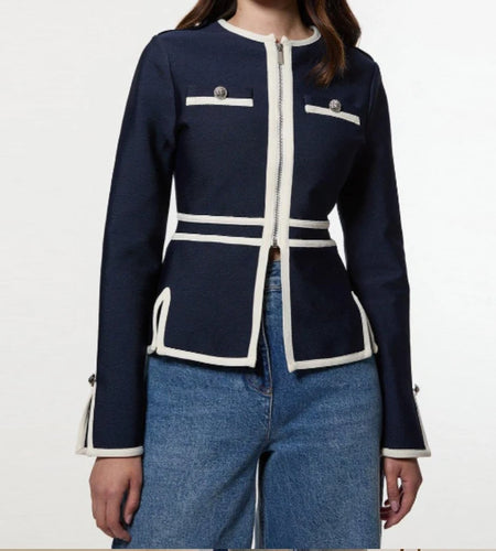 Modigirl Casual Jackets for Women 2025 Fall Vintage Round-neck Buttoned Zipper Striped Piping Winter Coats for Woman Work Tops