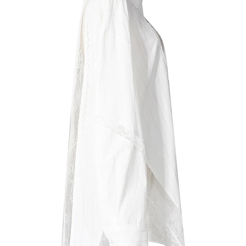 Load image into Gallery viewer, Women White Striped Lace Hollow Out Big Size Blouse New Lapel Long Sleeve Shirt Fashion Tide Spring Autumn 2025 7AB9277
