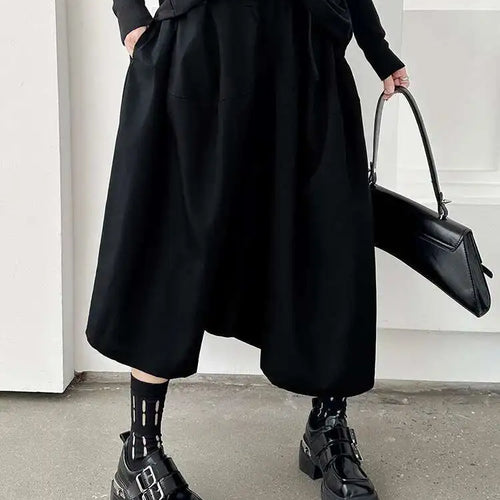 Load image into Gallery viewer, High Elastic Waist Black Belted Calf-Length Wide Leg Pants New Trousers Women Fashion Tide Spring Autumn 2025 1DH9367

