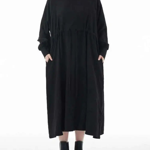 Load image into Gallery viewer, Women Army Green Big Size A-line Long Dress New Round Neck Long Sleeve Loose Fashion Tide Spring Autumn 2025 1DH3874
