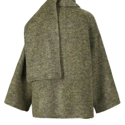 Load image into Gallery viewer, Green Big Size With Scarf Woolen Coat New Round Neck Long Sleeve Women Jacket Fashion Tide Autumn Winter 2025 2DA2386
