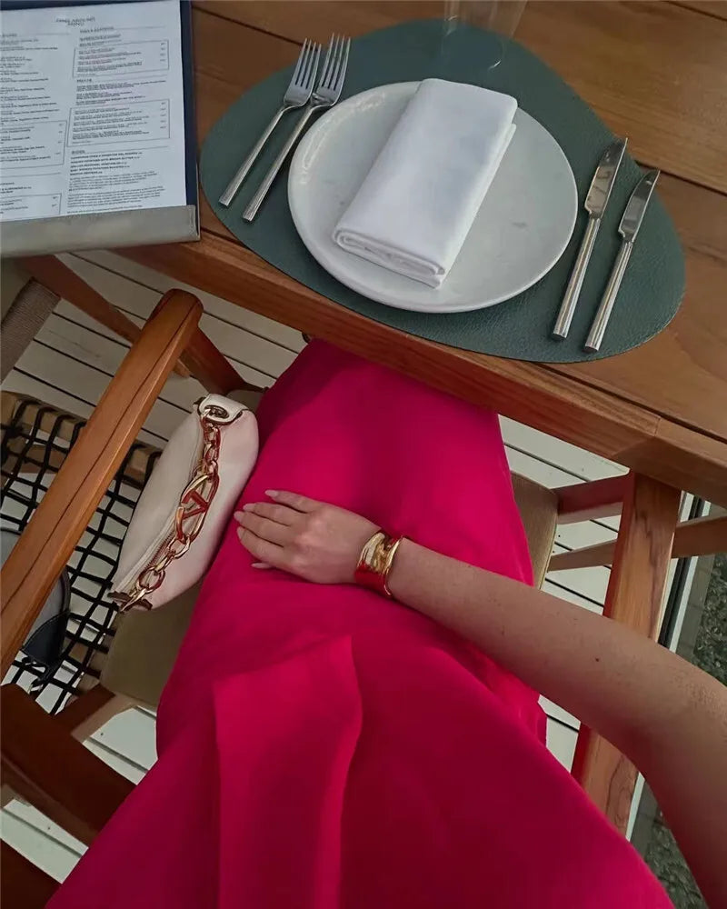 Rose Halter Off-shoulder Sexy Maxi Dress Women Rose Red Sleeveless Backless Lace-up High Waist Club Party Long Dress