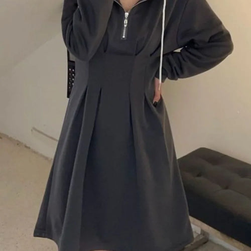 Load image into Gallery viewer, Korean School Sport Oversize Hood Dress Women Kpop Fashion Streetwear Design Student Mini Short Dresses Autumn
