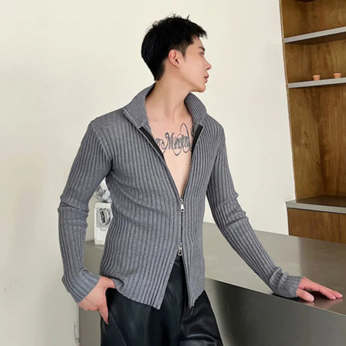 Load image into Gallery viewer, Slim Men&#39;s Knitted Sweater Coat Double Pull Zipper Open Sweatshirts Korean Solid Color Casual Cardigan Autumn 9C2029
