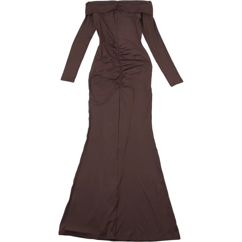 Off-shoulder Long Sleeve Sexy Maxi Dress For Women Fashion Strapless Backless Draped Bodycon Club Party Long Dress