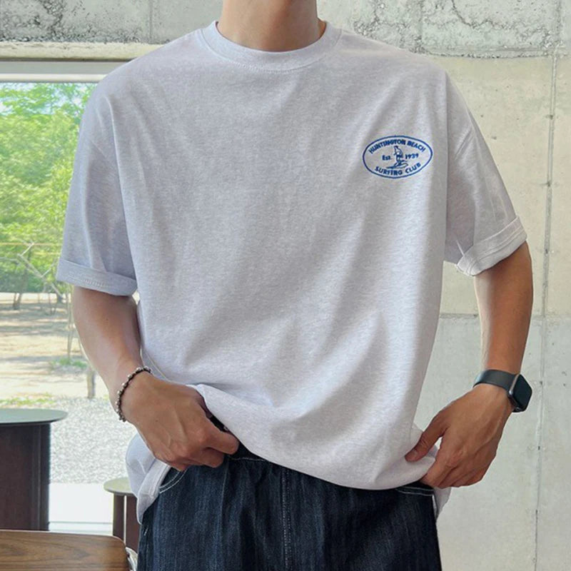 Minimalist Summer Men's T-shirts Loose Casual Round Collar Embroidery Short Sleeve Male Tops Trend Korean 9C6065