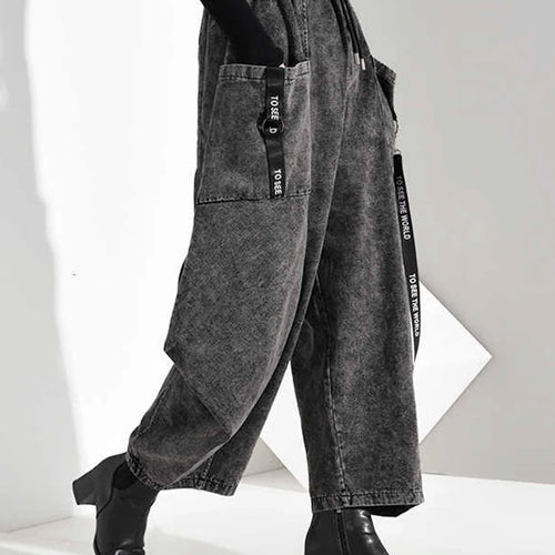 Load image into Gallery viewer, High Elastic Waist Pocket Split Long Denim Wide Leg Trousers New Loose Fit Pants Women Fashion Spring Autumn 2025 1D202
