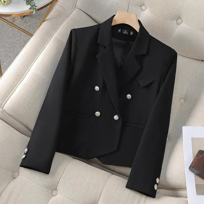 Spring Autumn Fashion New Black Beige Irregular Blazers Jacket Women Korean Brown Long Sleeve Office Ladies Double-breasted Coat