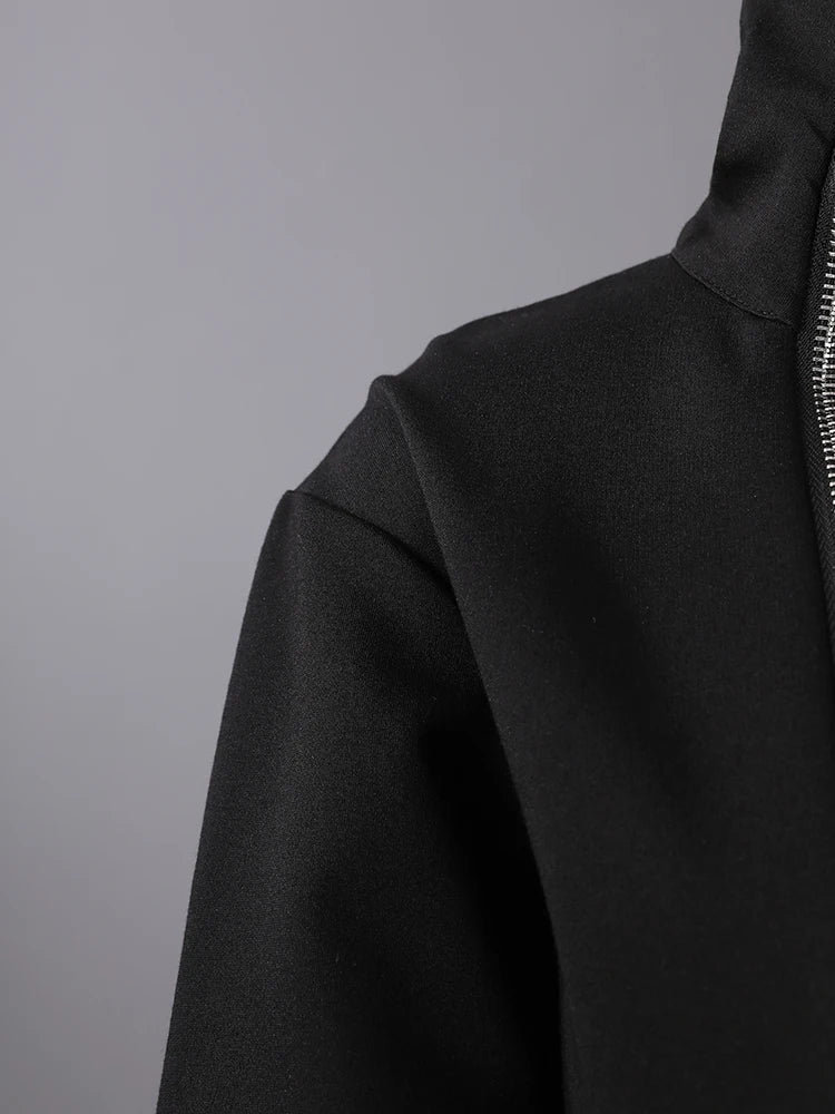 Women Black Zipper Irregular Hem Slit Midi Dress New Turtleneck Long Sleeve Fashion Tide Spring Autumn 2025 1DH9354