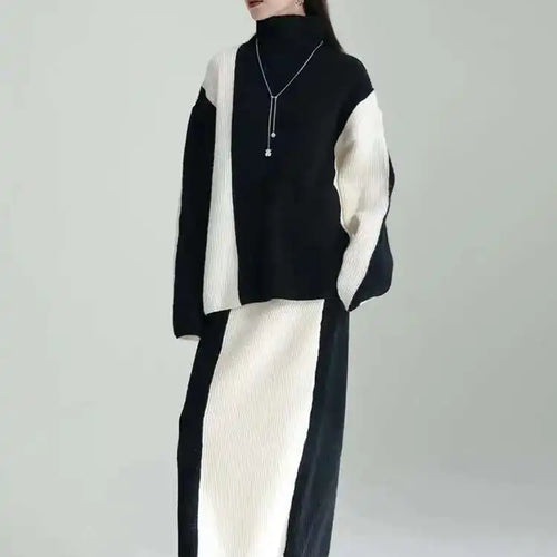 Load image into Gallery viewer, Half-body Skirt Knitting Sweater Big Size Two Pieces Suit New Turtleneck Women Fashion Tide Autumn Winter 2025 1DF2626
