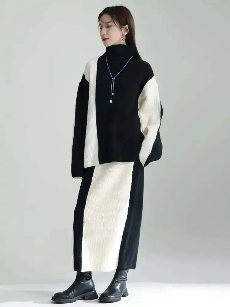 Half-body Skirt Knitting Sweater Big Size Two Pieces Suit New Turtleneck Women Fashion Tide Autumn Winter 2025 1DF2626