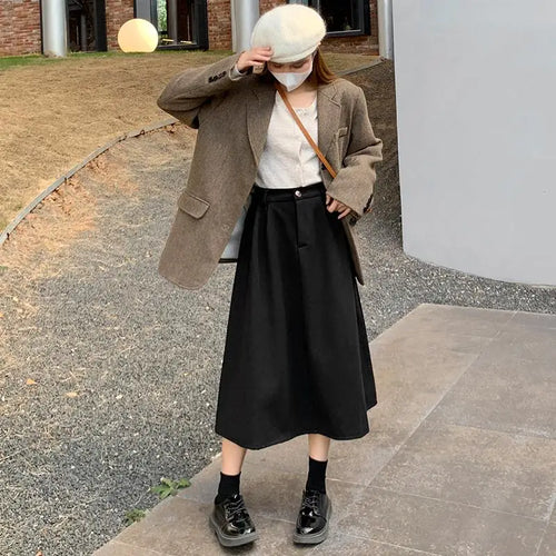 Load image into Gallery viewer, Autumn Winter Black Oversized Woolen Long Skirt Women Korean Fashion Ladies Brown High Waist Pleated Skirt Casual Streetwear new
