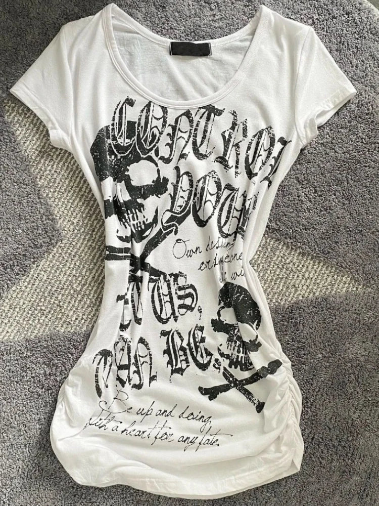 Letter Woman T Shirts Short Sleeve O-neck Tunic Tees Fashion Summer Camisetas Y2k Tops Casual White Tshirt 2024 Women Clothing