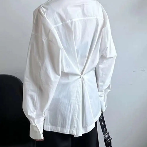 Load image into Gallery viewer, Women White Back Button Pleated Big Size Elegant Blouse New Lapel Long Sleeve Shirt Fashion Spring Autumn 2025 1DJ0301
