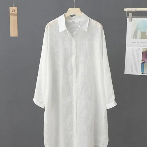 Load image into Gallery viewer, Casual Women's Shirt Loose Long Sleeve Top Summer Thin Jacket Coat Medium Long Blouses Female Clothing Fashion Solid Color
