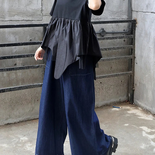 Load image into Gallery viewer, Women Black Irregular Hem Mesh Big Size Casual T-shirt New Round Neck Short Sleeve Fashion Tide Spring Summer 2025 1DJ0644
