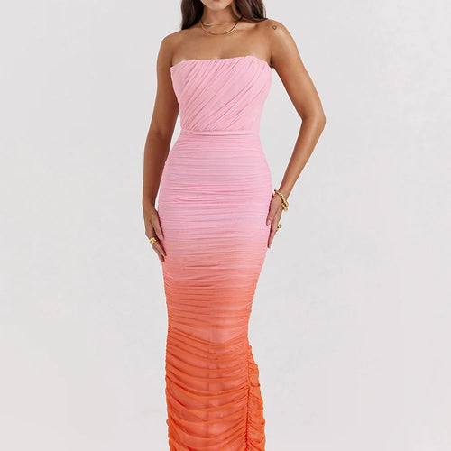 Load image into Gallery viewer, Gradient Strapless Backless Sexy Maxi Dress For Women Fashion Off-shoulder Sleeveless Bodycon Back Split Long Dress
