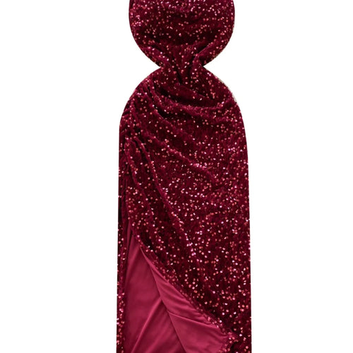 Load image into Gallery viewer, French Women Red Sequin Backless Birthday Party Strapless Split Long Dress Summer Elegant Sexy Sleeveless Pleated Evening Dress
