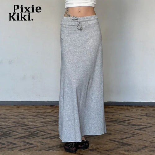 Load image into Gallery viewer, Drawstring Elastic Low Waist Fishtail Maxi Skirt Fall Clothes 2024 Women Casual Grey Knitted Long Skirts P67-CI41
